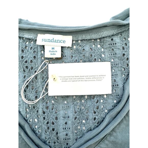 NWT Sundance Women’s Dinah Eyelet Shirt Top Blue Short Sleeve V-Neck - Picture 3 of 11